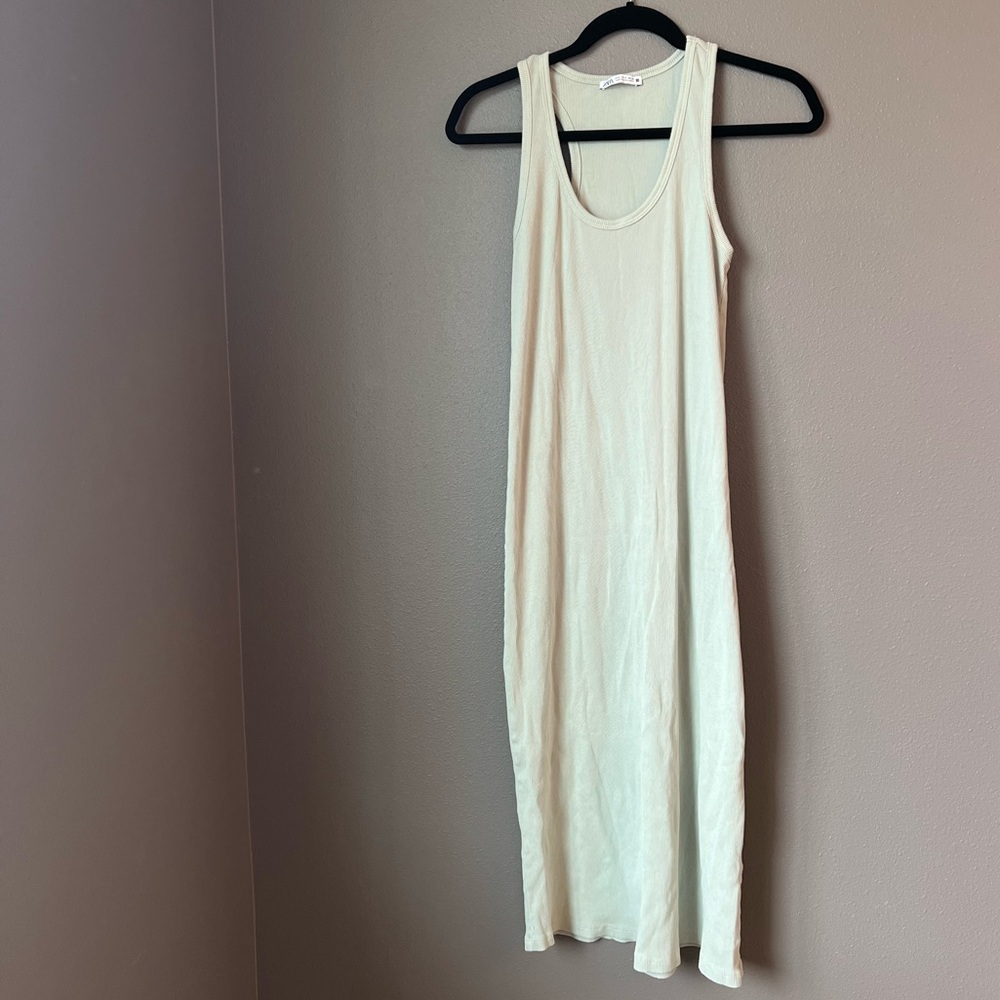 Zara Sage Green Ribbed MIDI Dress